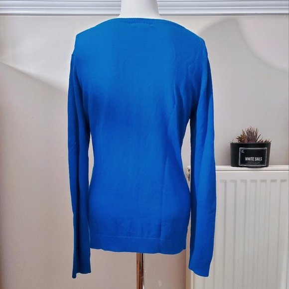 Old Navy Vivid Blue Scoop Neck Cotton Blend Cardigan - Picture 2 of 5